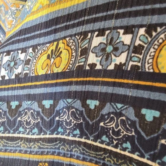 Fleur Bleve Anthro Boho Sheer Puff Sleeve Blouse Womens M Colorful Flowy - Picture 8 of 13